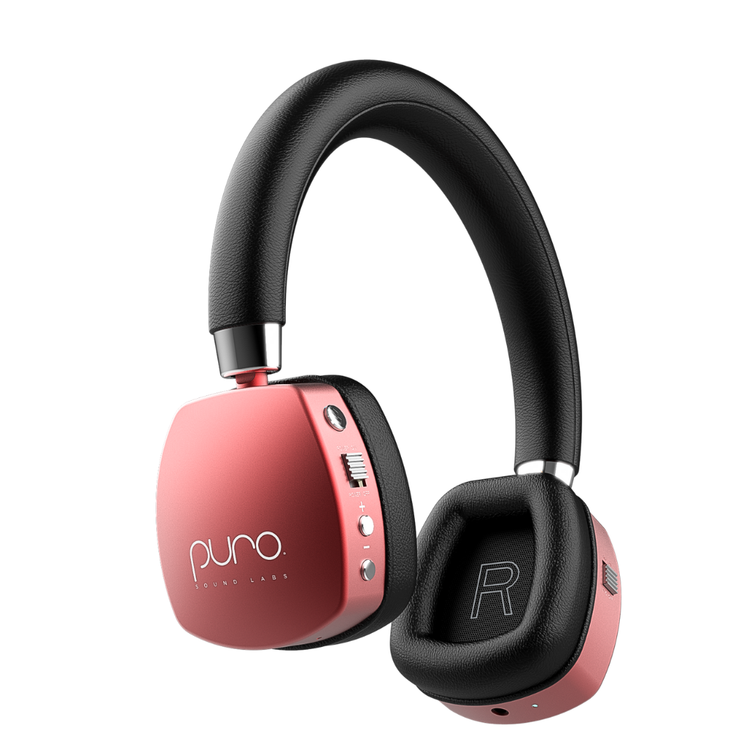 PuroQuiets Active Noise Cancelling Headphones-Built in Mic-Red